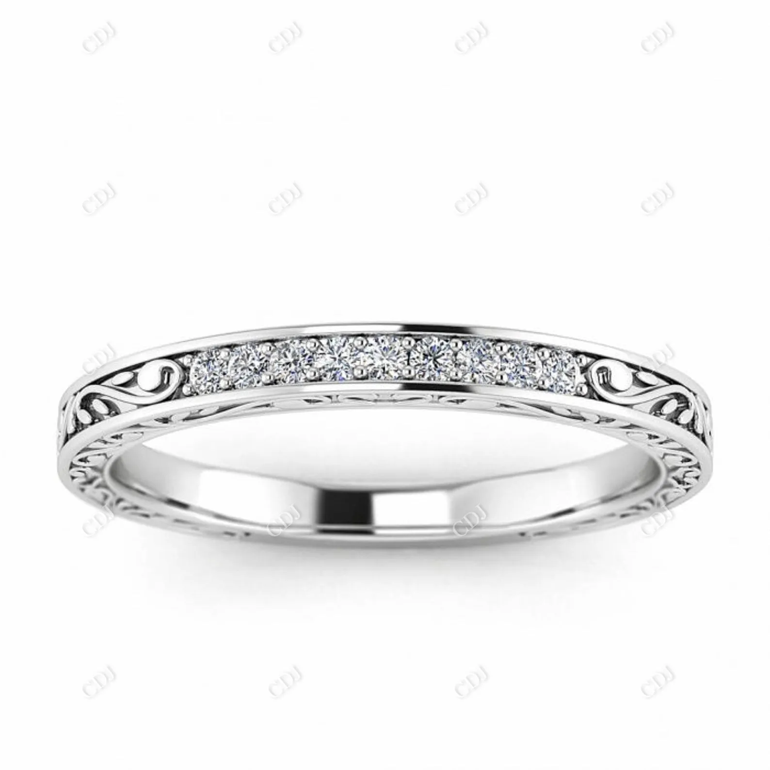 0.08CTW Vintage Filigree Stackable Diamond Wedding Band