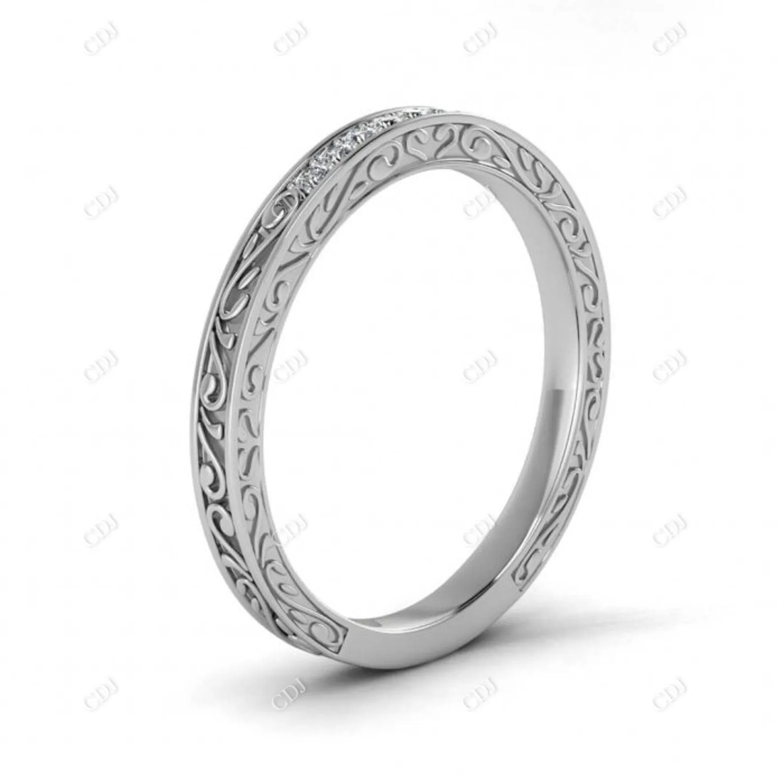 0.08CTW Vintage Filigree Stackable Diamond Wedding Band