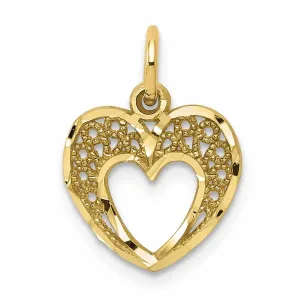 10k Yellow Gold D.C Satin Finish Heart Pendant