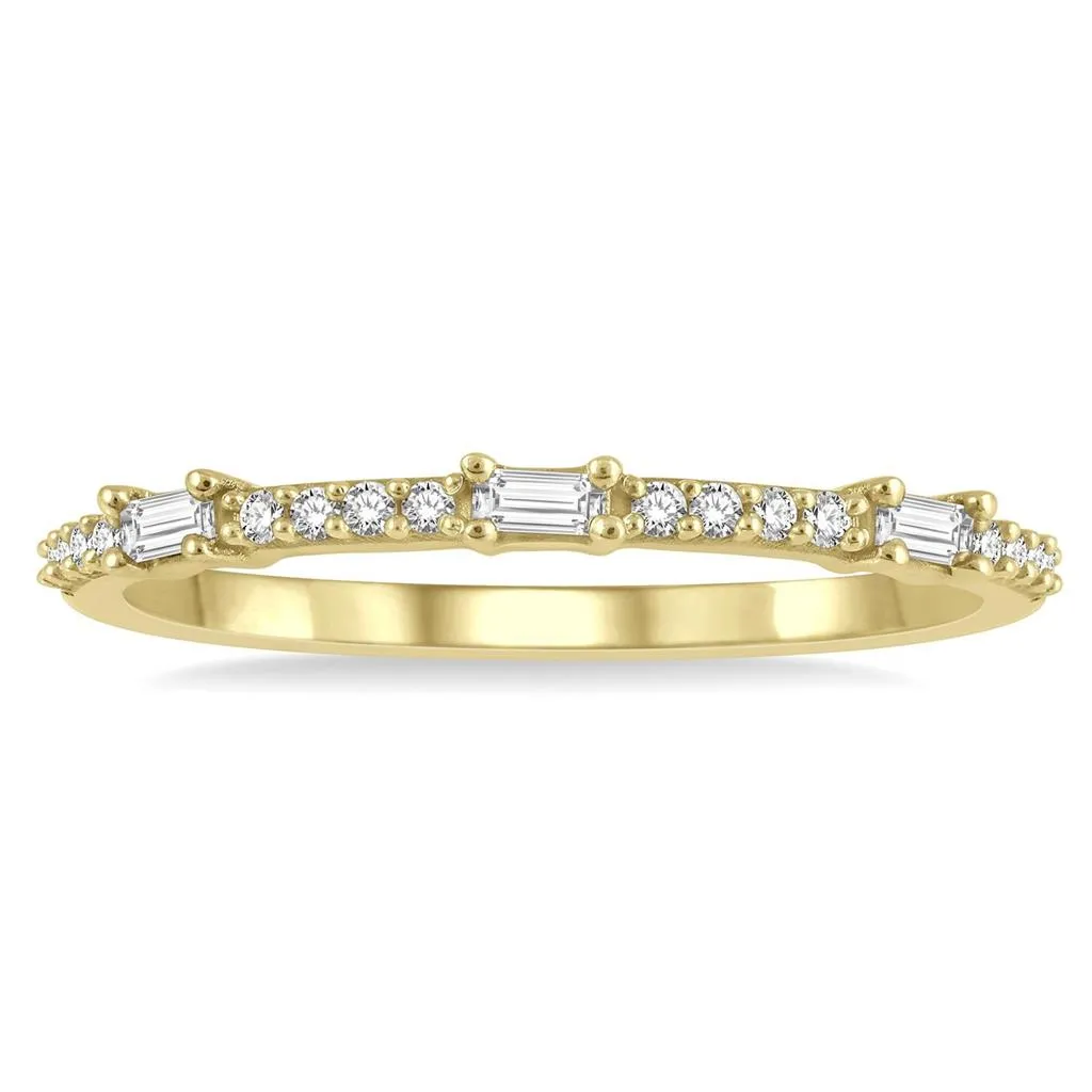 10K Yellow Gold Stackable Petite Baguette Diamond Fashion Ring