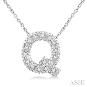 1/20 Ctw Bubble Accent Initial 'Q' Round Cut Diamond Fashion Pendant With Chain in Sterling Silver