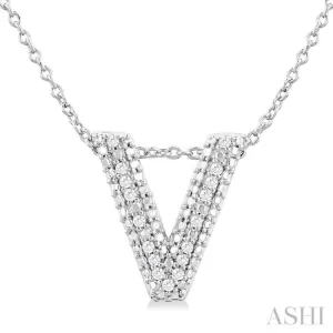 1/20 Ctw Bubble Accent Initial 'V' Round Cut Diamond Fashion Pendant With Chain in Sterling Silver