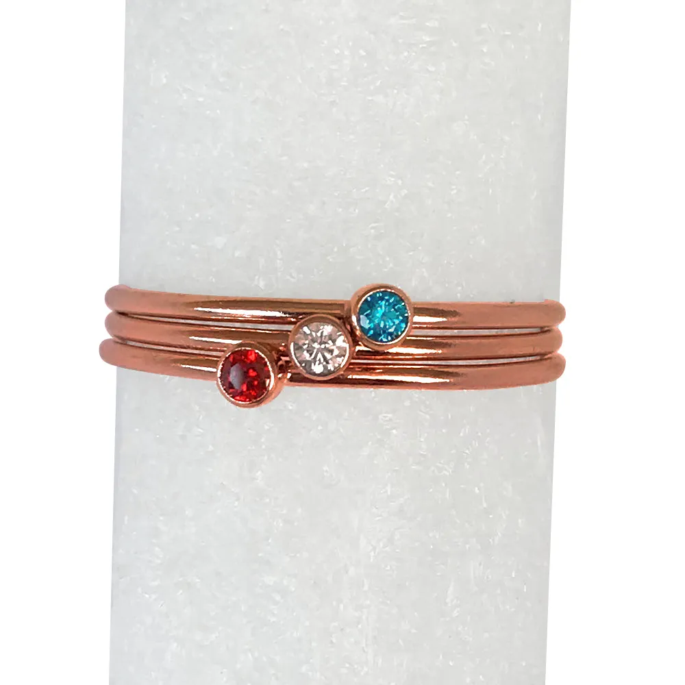 14/20 Rose Gold-Filled Petite Stackable Rings Fashion Red White & Blue CZ Gemstones, Set of 3