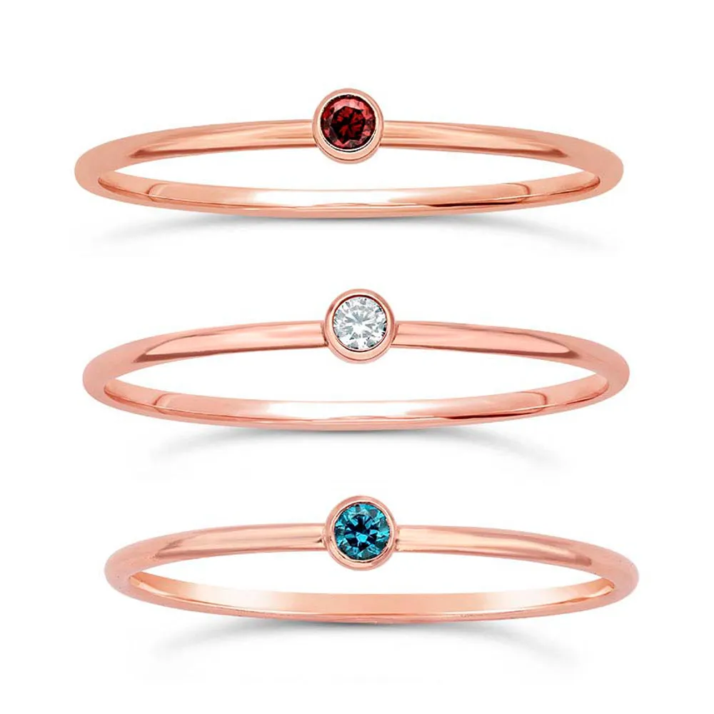 14/20 Rose Gold-Filled Petite Stackable Rings Fashion Red White & Blue CZ Gemstones, Set of 3