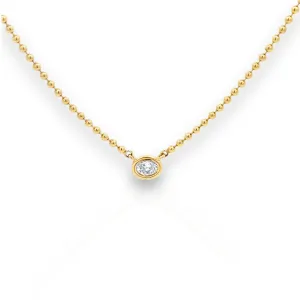 14K Round Double Bezel Diamond Necklace