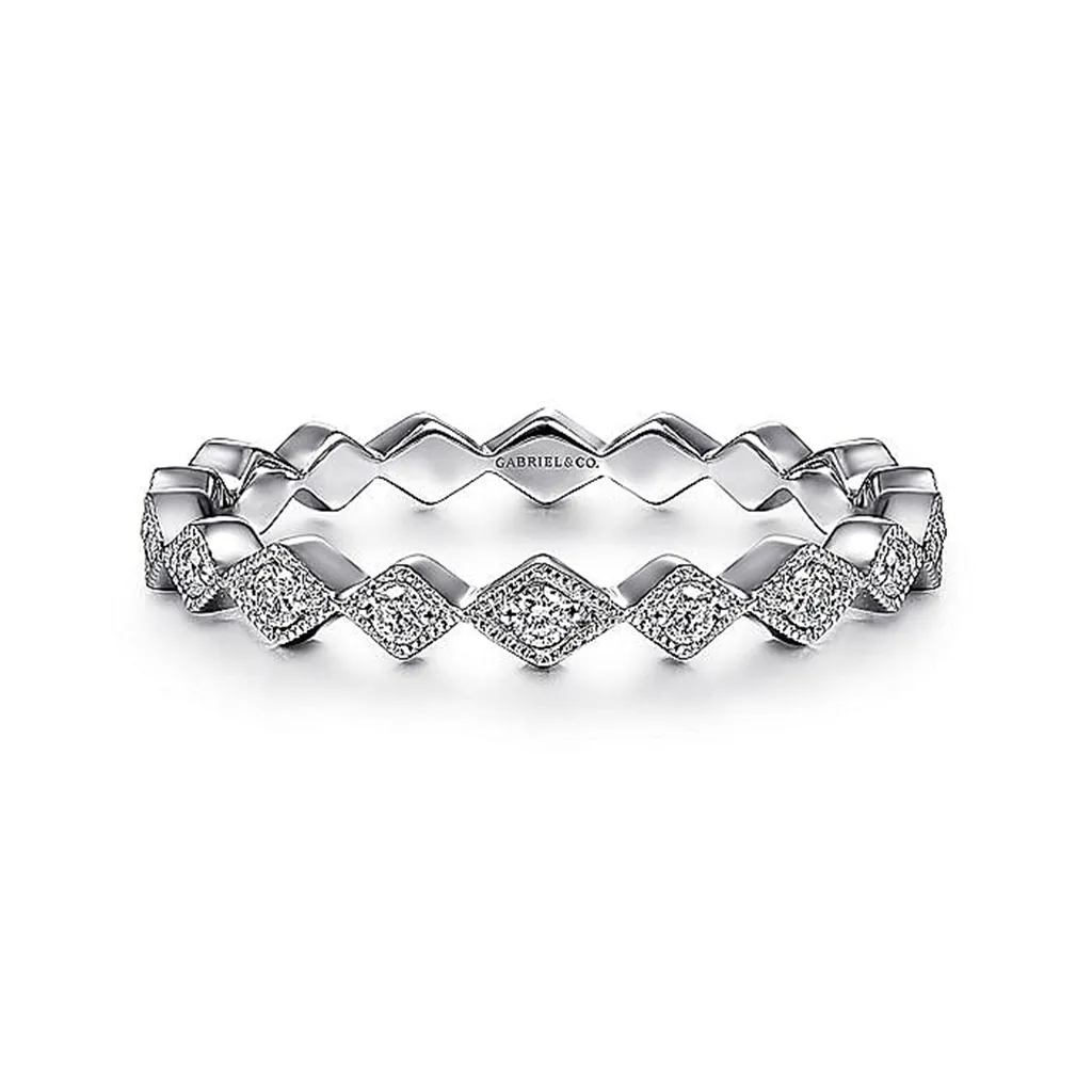 14K White Gold Geometric Diamond Stackable Ring