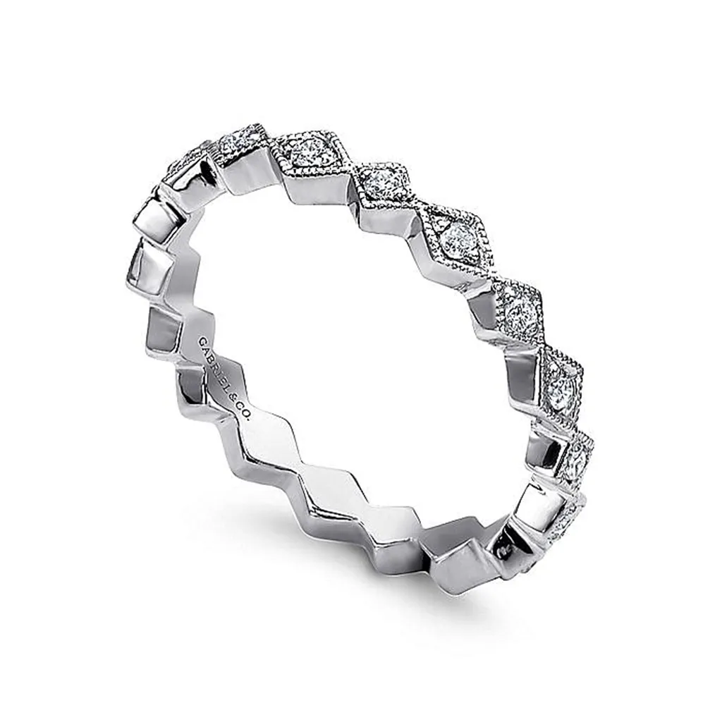 14K White Gold Geometric Diamond Stackable Ring