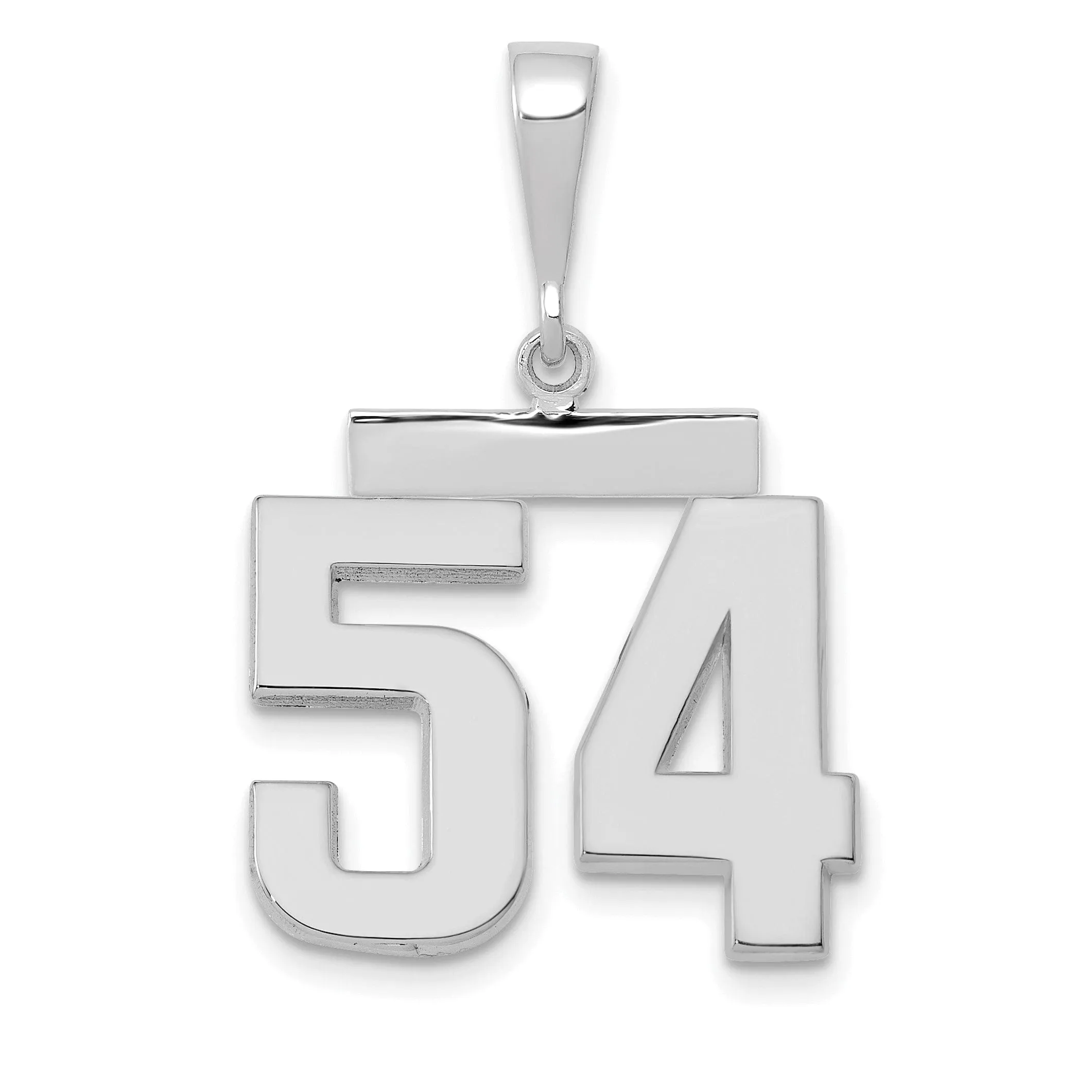 14k White Gold Polished Finish Medium Size Number 54 Charm Pendant