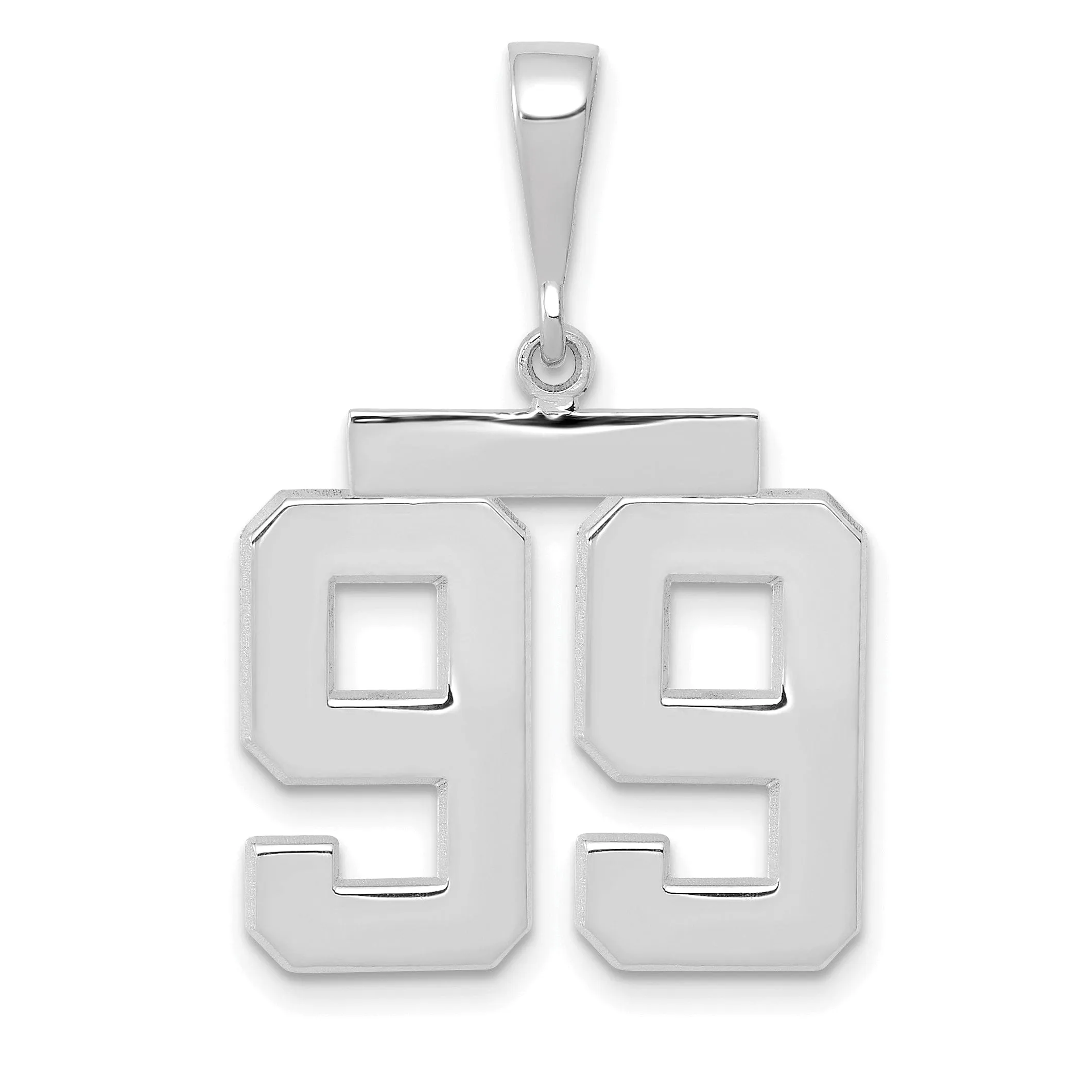 14k White Gold Polished Finish Medium Size Number 99 Charm Pendant