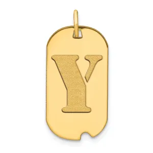 14k White Gold Rhodium Polished Finish Block Letter Y Initial Dog Tag Charm Pendant