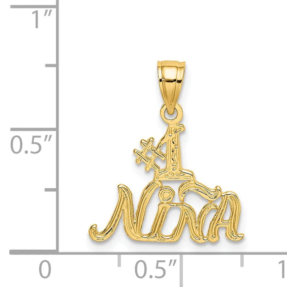 14K Yellow Gold Flat Back Polished Finish #1 NINA Script Design Charm Pendant