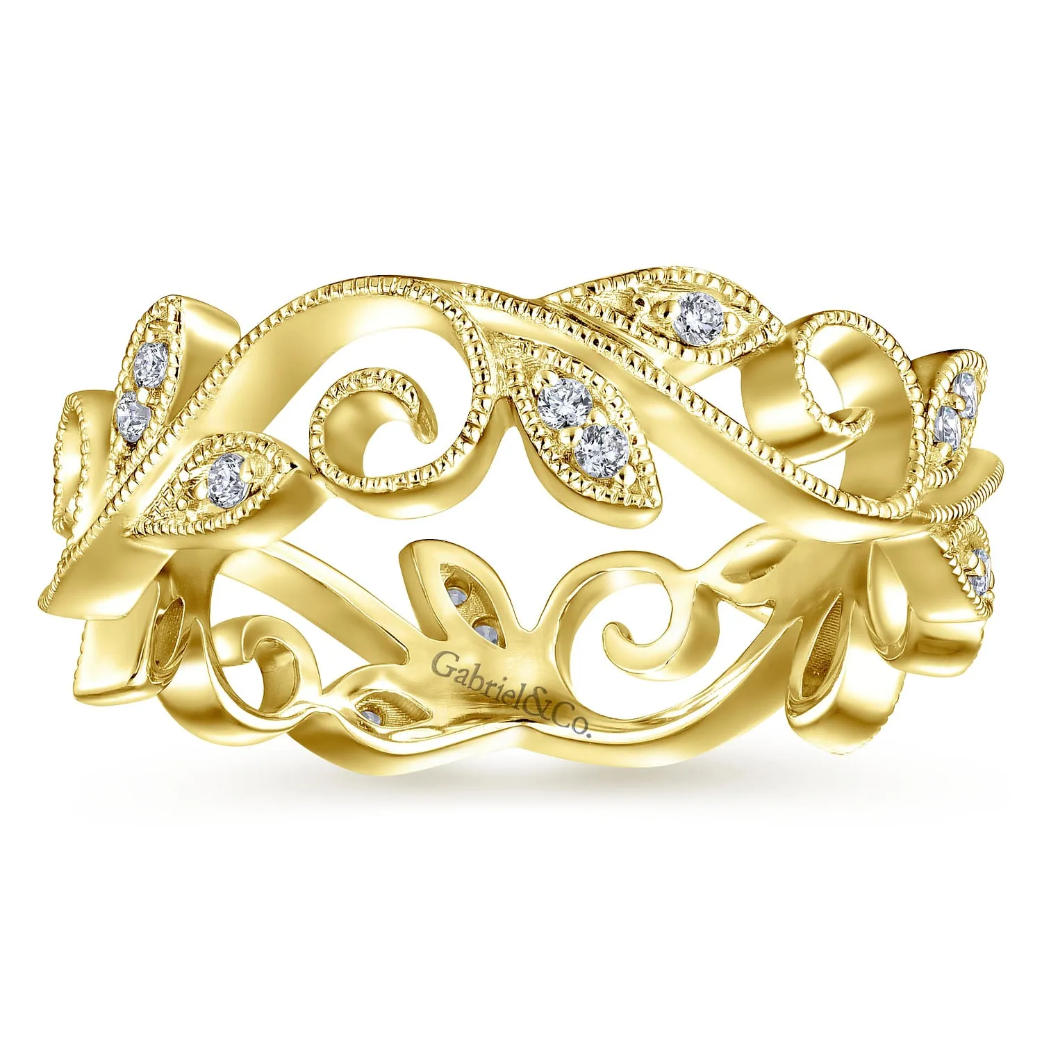 14K Yellow Gold Floral Branch Diamond Eternity Ring