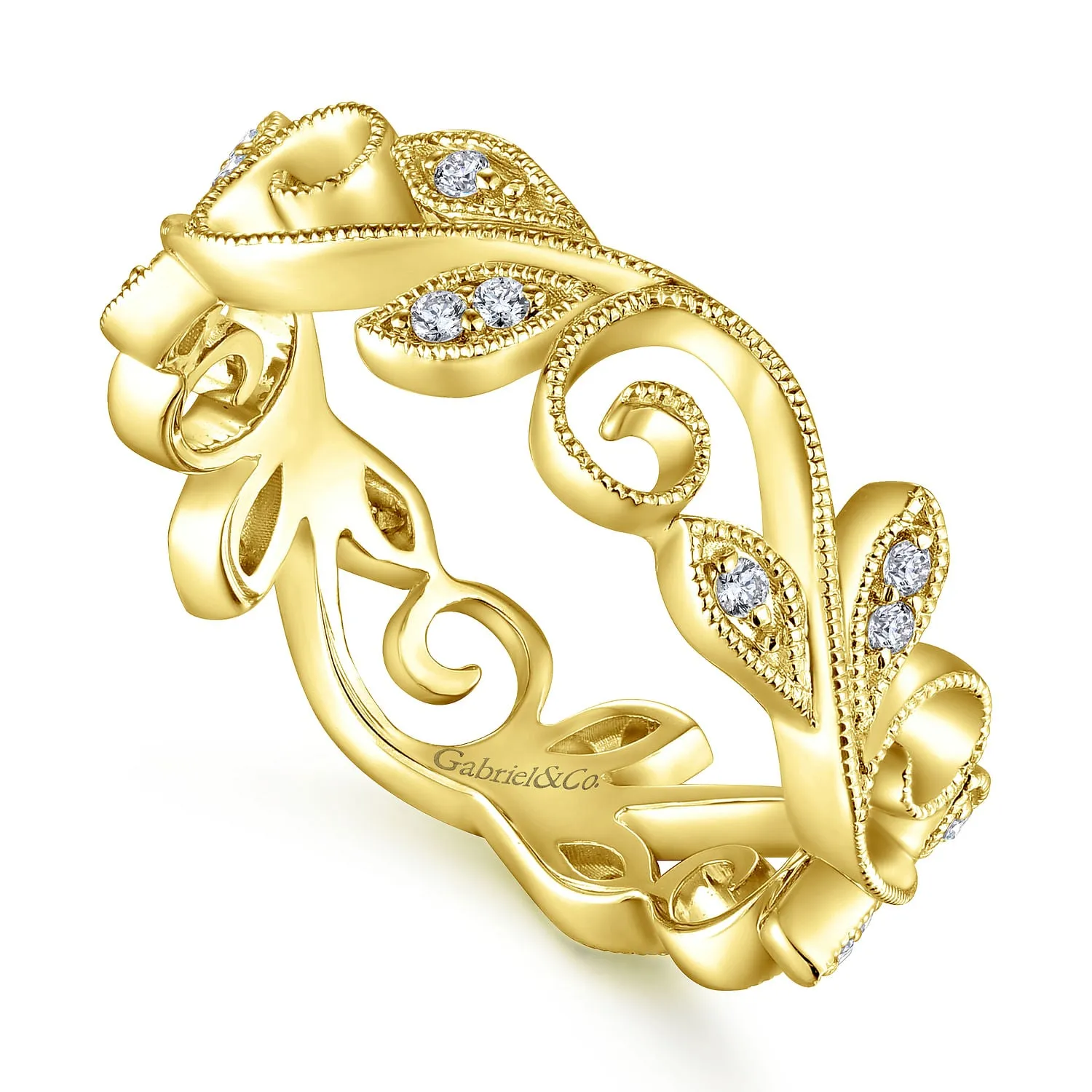 14K Yellow Gold Floral Branch Diamond Eternity Ring