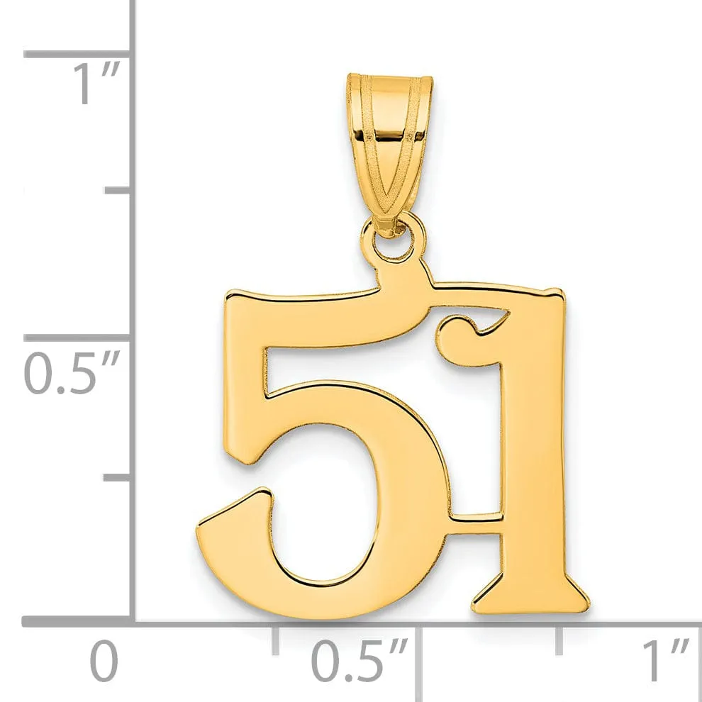 14k Yellow Gold Polished Finish Number 51 Charm Pendant