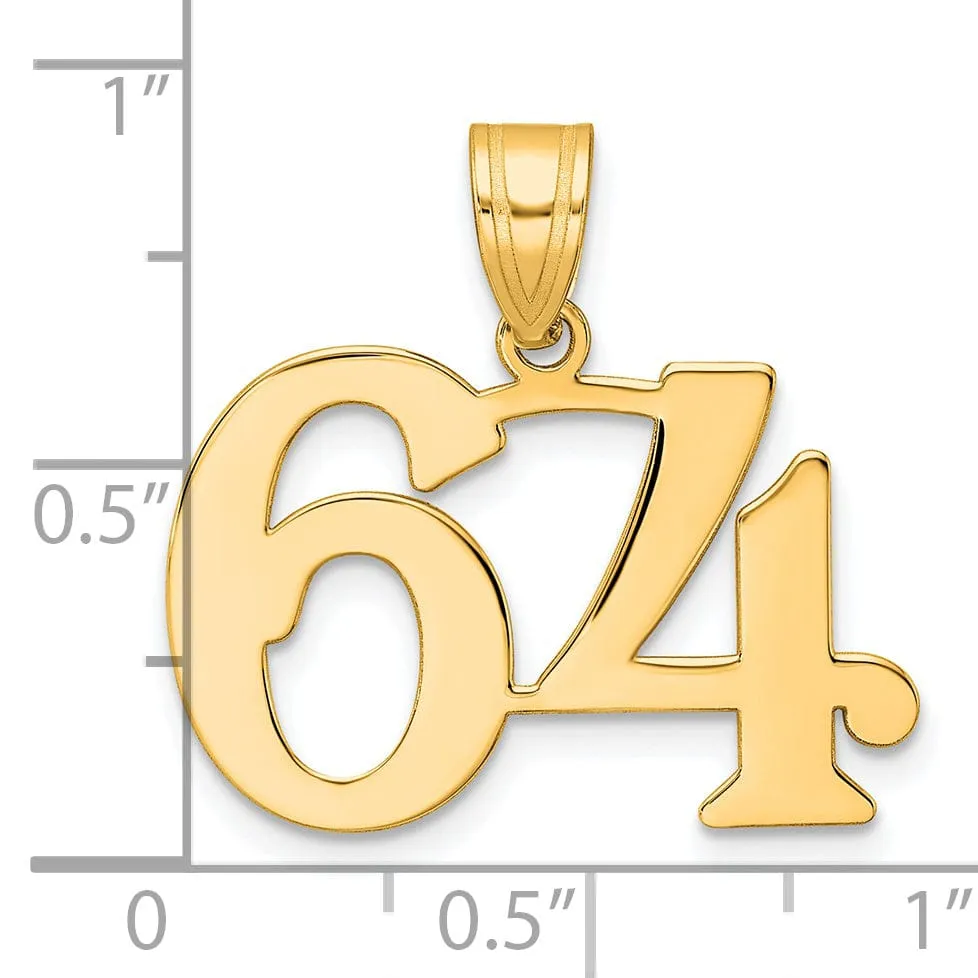 14k Yellow Gold Polished Finish Number 64 Charm Pendant