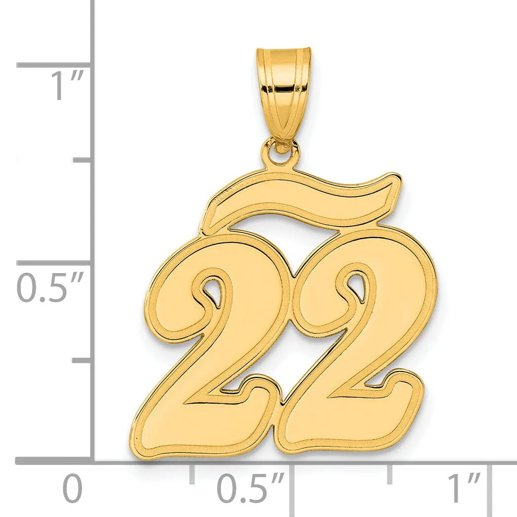 14k Yellow Gold Polished Finish Script Design Number 22 Charm Pendant