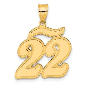 14k Yellow Gold Polished Finish Script Design Number 22 Charm Pendant