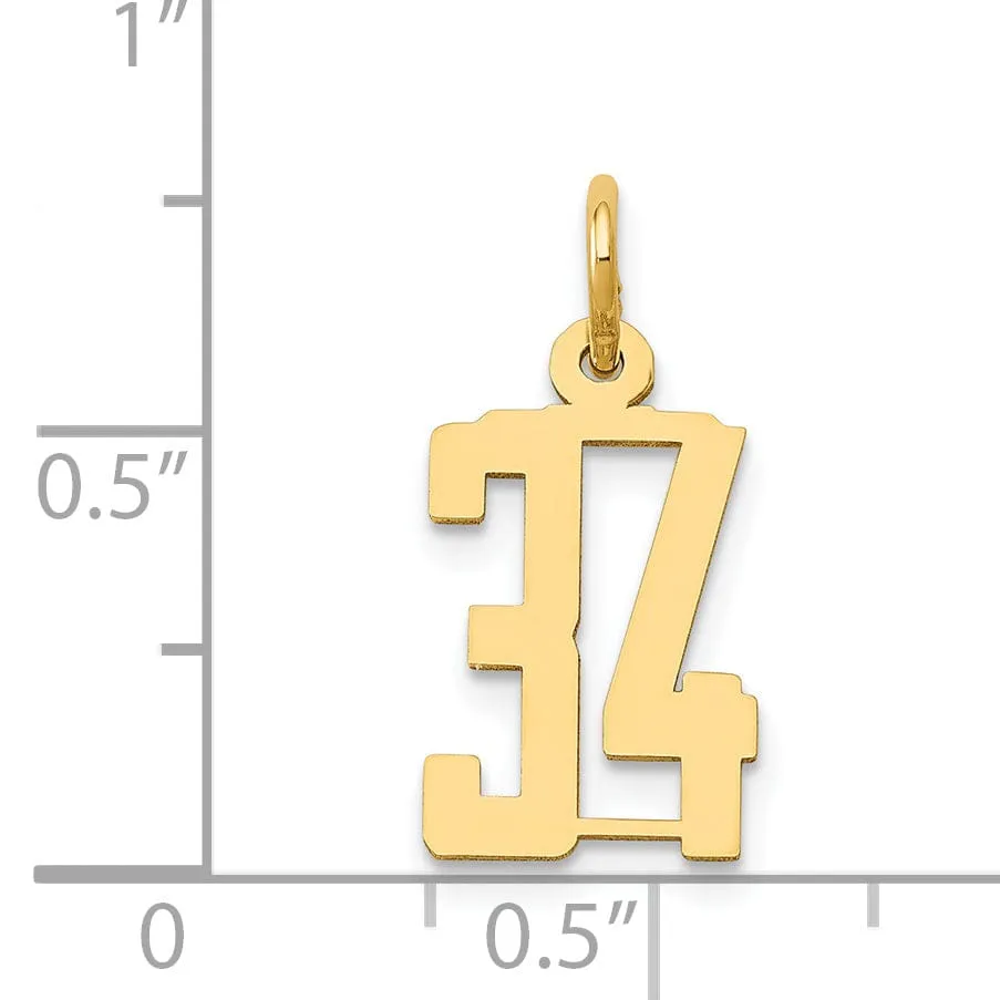 14K Yellow Gold Polished Finish Small Size Elongated Shape Number 34 Charm Pendant