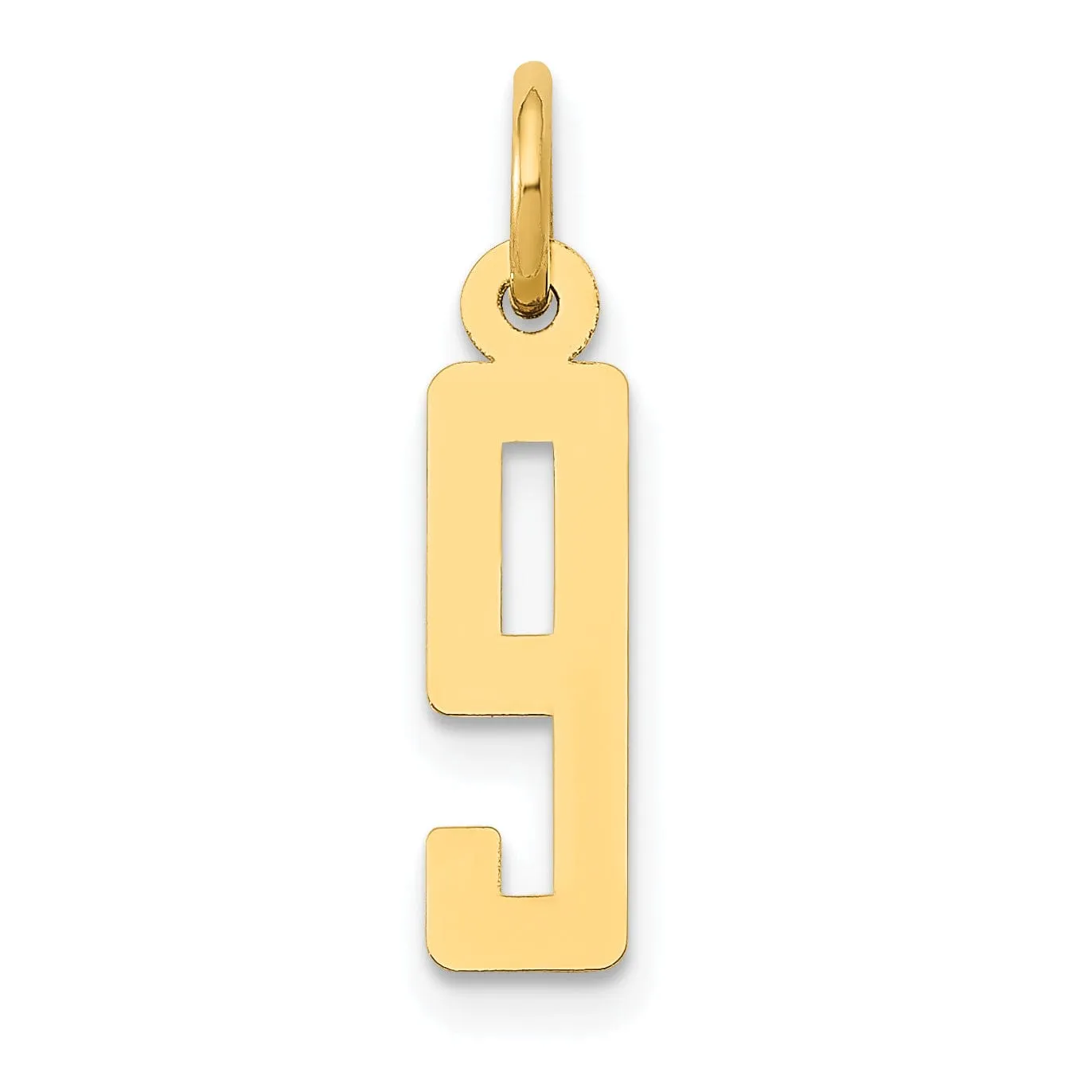 14K Yellow Gold Polished Finish Small Size Elongated Shape Number 9 Charm Pendant