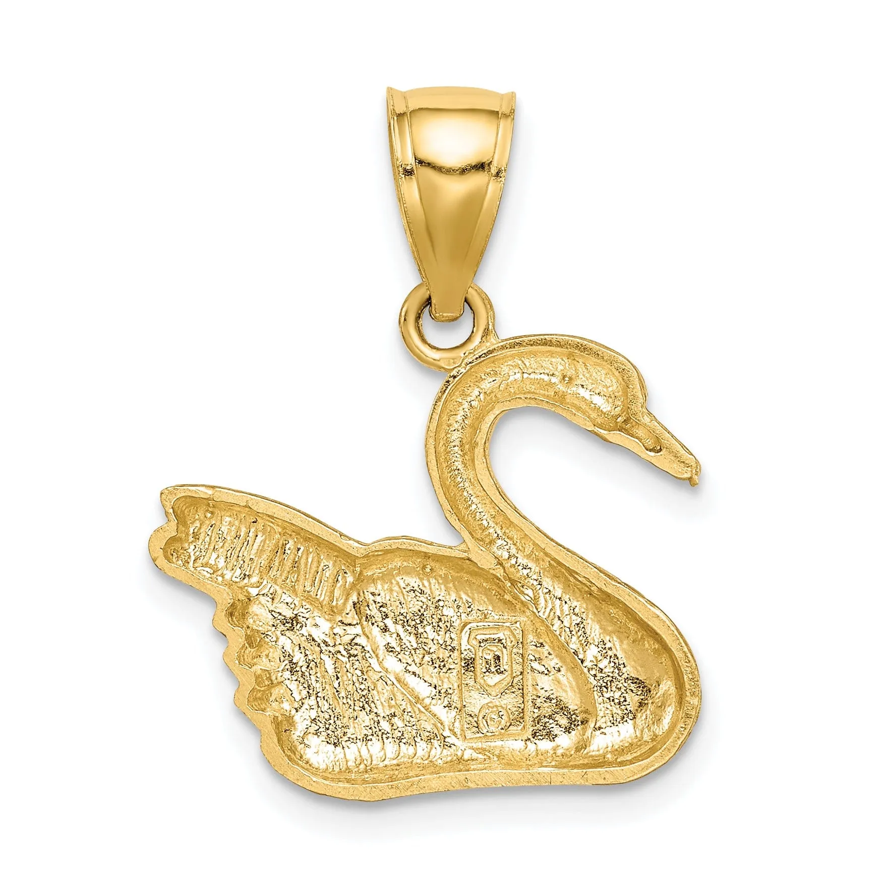 14K Yellow Gold Solid Polished  Diamond Cut Finish Concav Shape Swan Charm Pendant