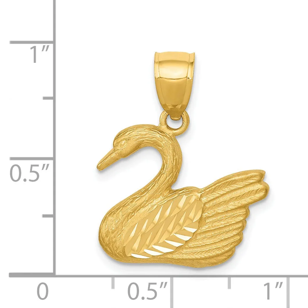 14K Yellow Gold Solid Polished  Diamond Cut Finish Concav Shape Swan Charm Pendant