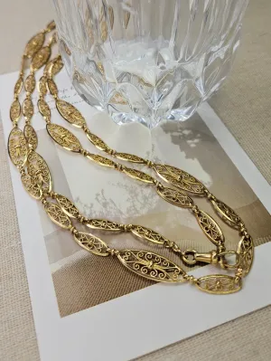 18K Gold Antique Filigree Link Long Chain Necklace 36.5" | Indulgems | Designs in Real Gold