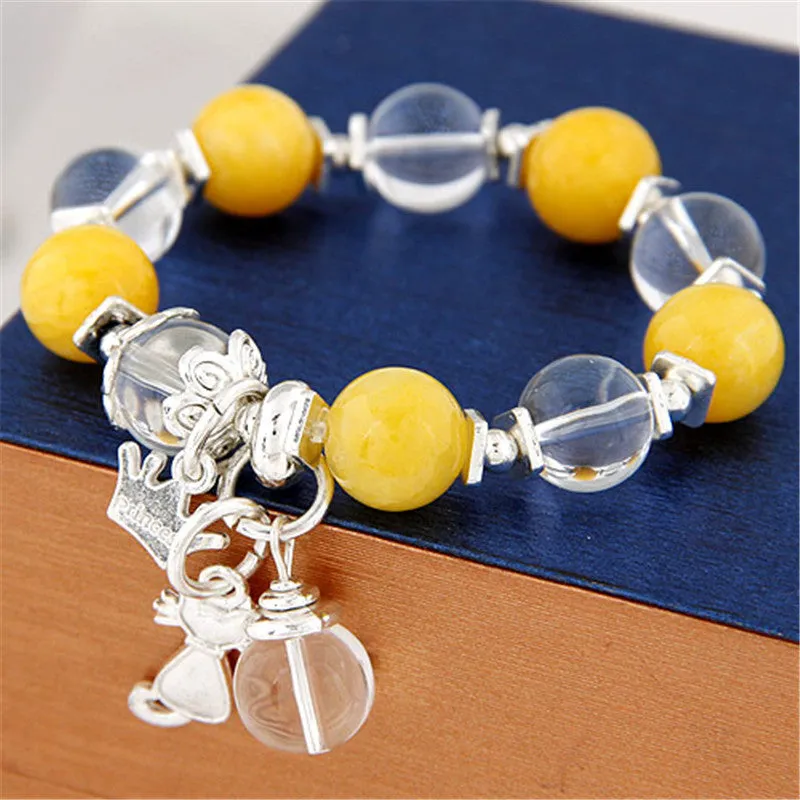 6 Colors Sweet Crystal Beads Bracelets & Bangles Crown Cat Pendant