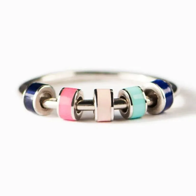 925 Silver Anti Stress Rotating Colorful Ring