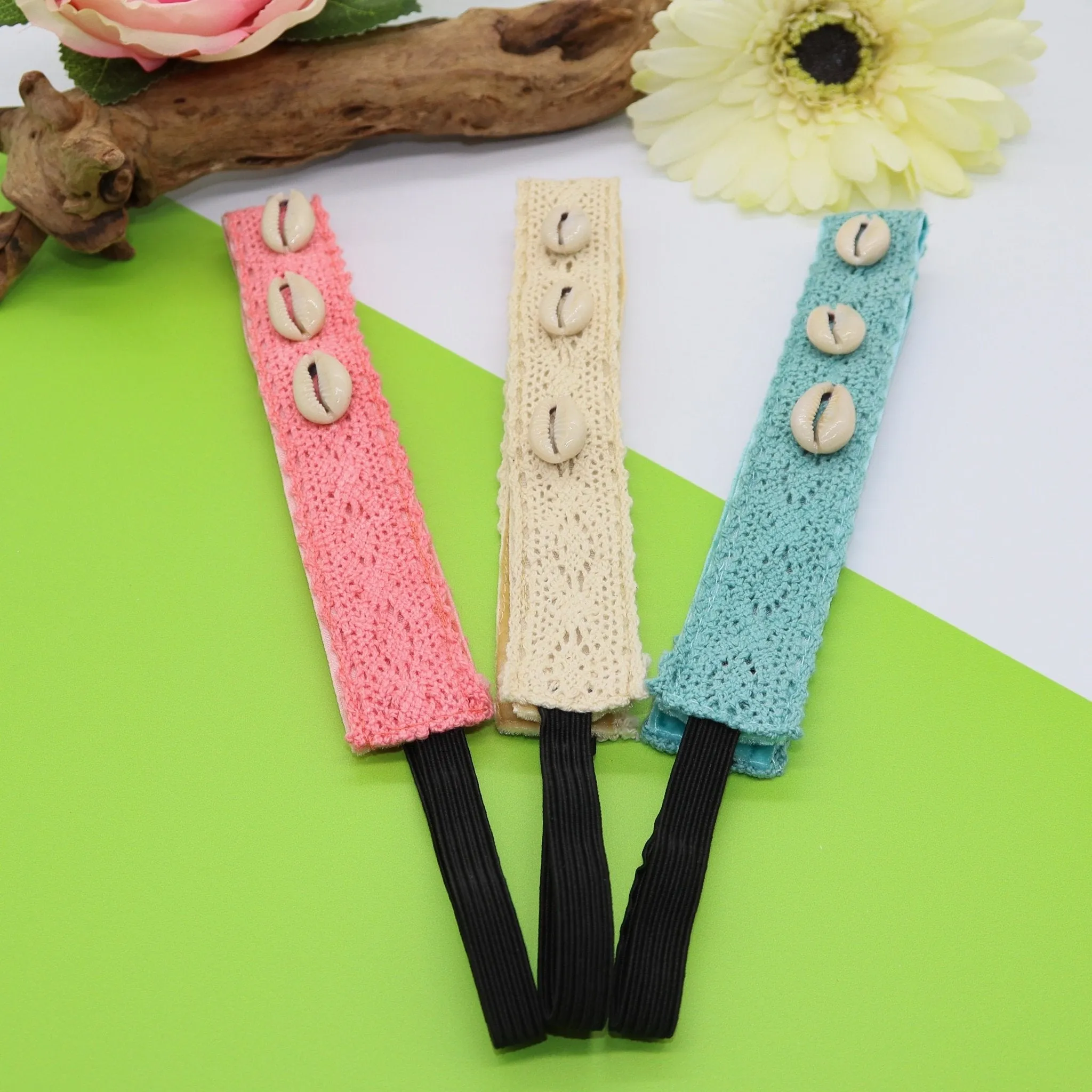 Adjustable No Slip Cowrie Lace Headbands - 3 Pack