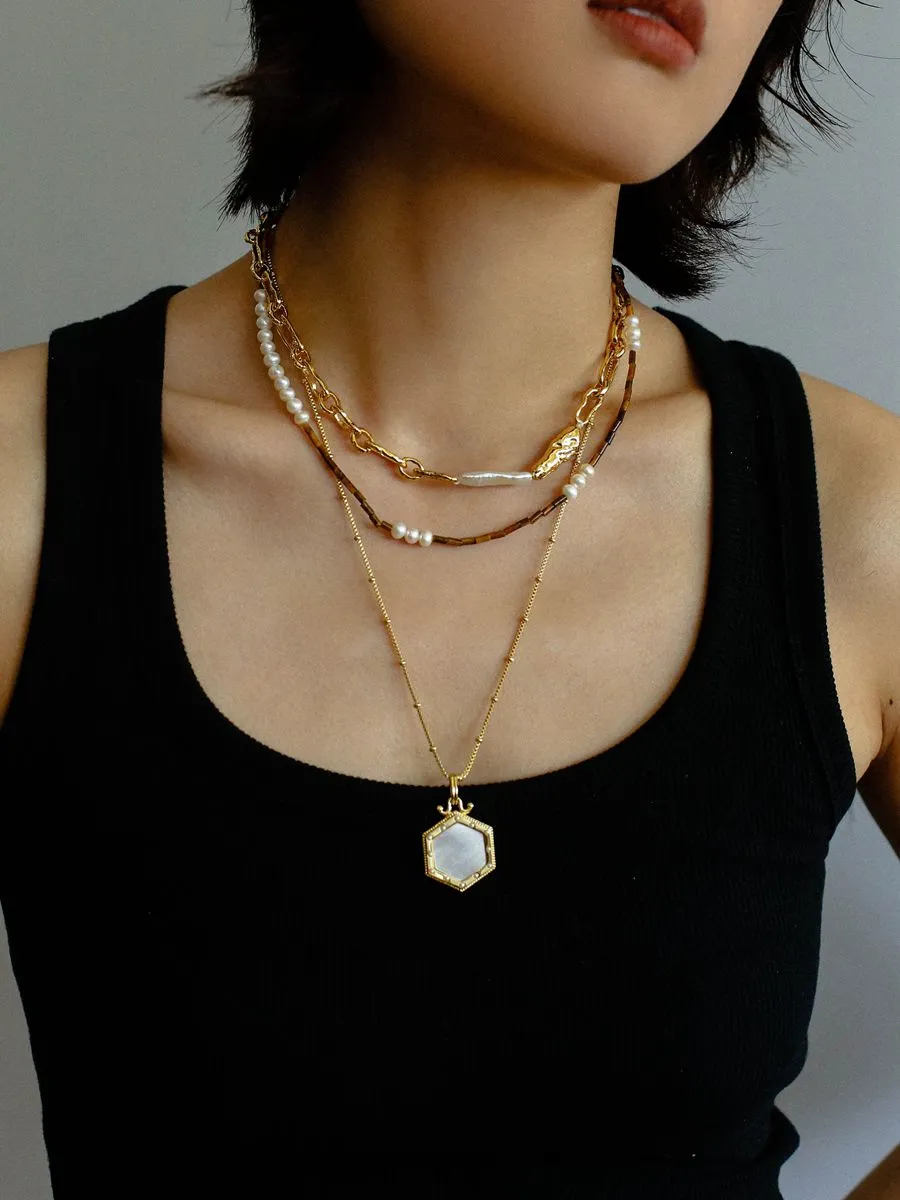 Baroque Pearl Metal Chain Necklace