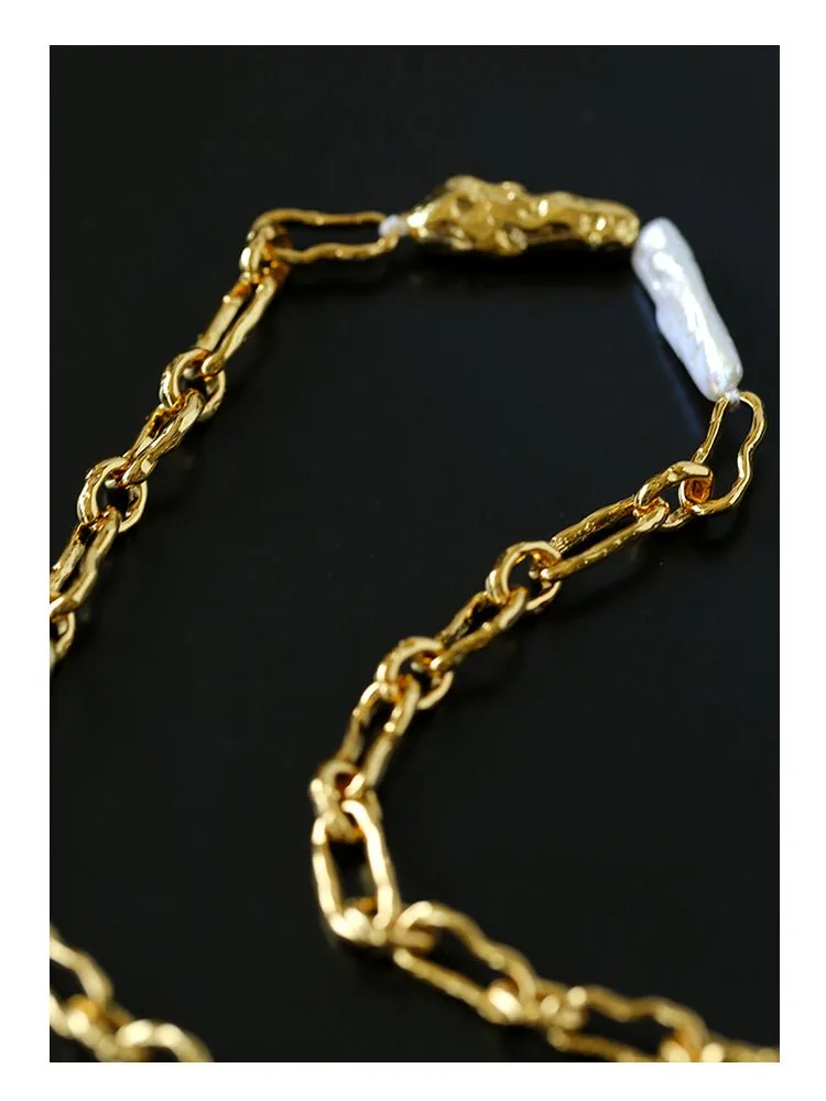 Baroque Pearl Metal Chain Necklace