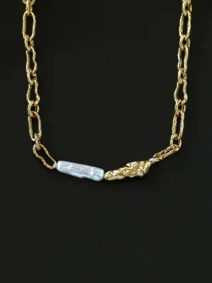 Baroque Pearl Metal Chain Necklace