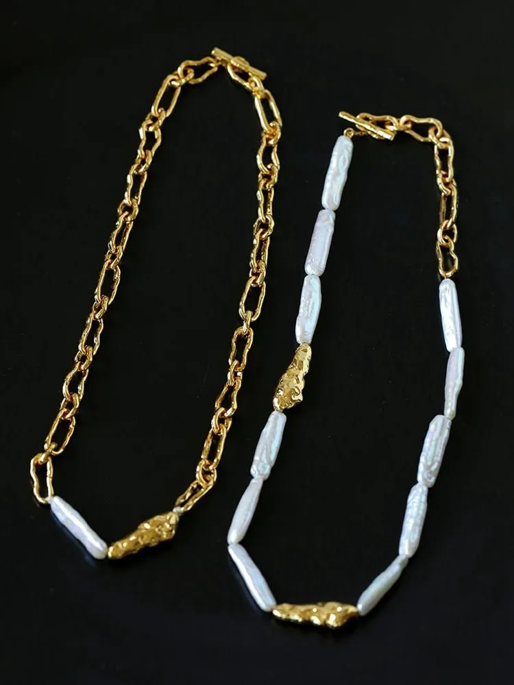 Baroque Pearl Metal Chain Necklace