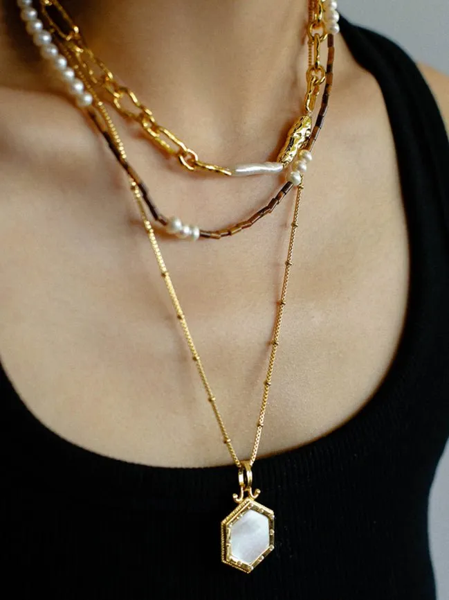 Baroque Pearl Metal Chain Necklace