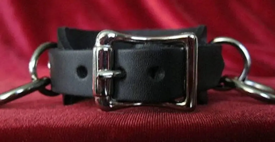 Black Leather Bracelet w/ 2 Rows of Silver Rivet Studs and Spikes