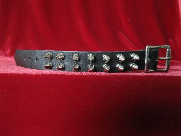 Black Leather Bracelet w/ 2 Rows of Silver Spikes