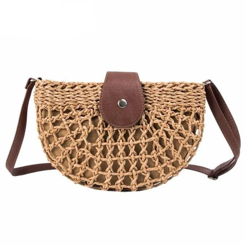 Boho Handmade Half Moon Straw Cross Body Bag