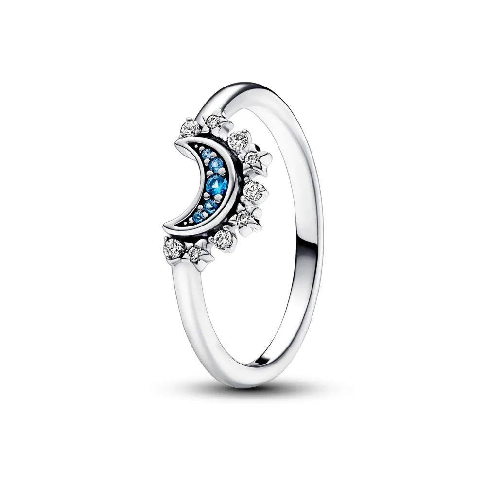 Celestial Blue Sparkling Moon Ring