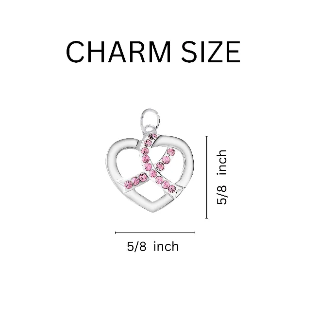 Crystal Pink Ribbon Heart Leather Cord Necklaces