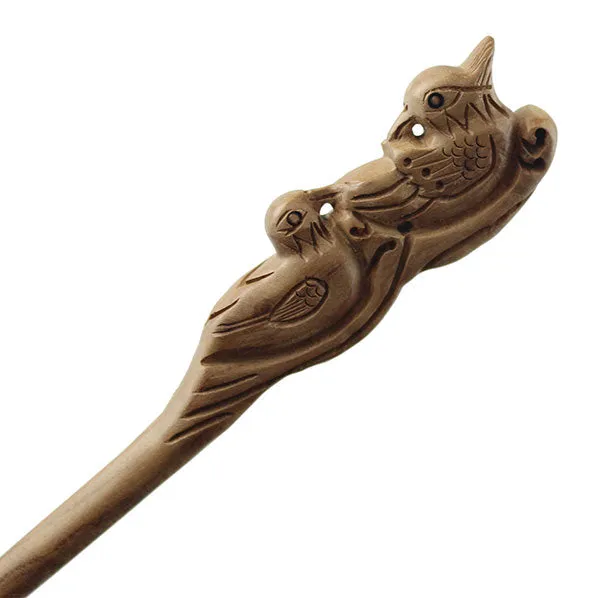 CrystalMood Handmade Carved Peachwood Hair Stick Mandarin Ducks