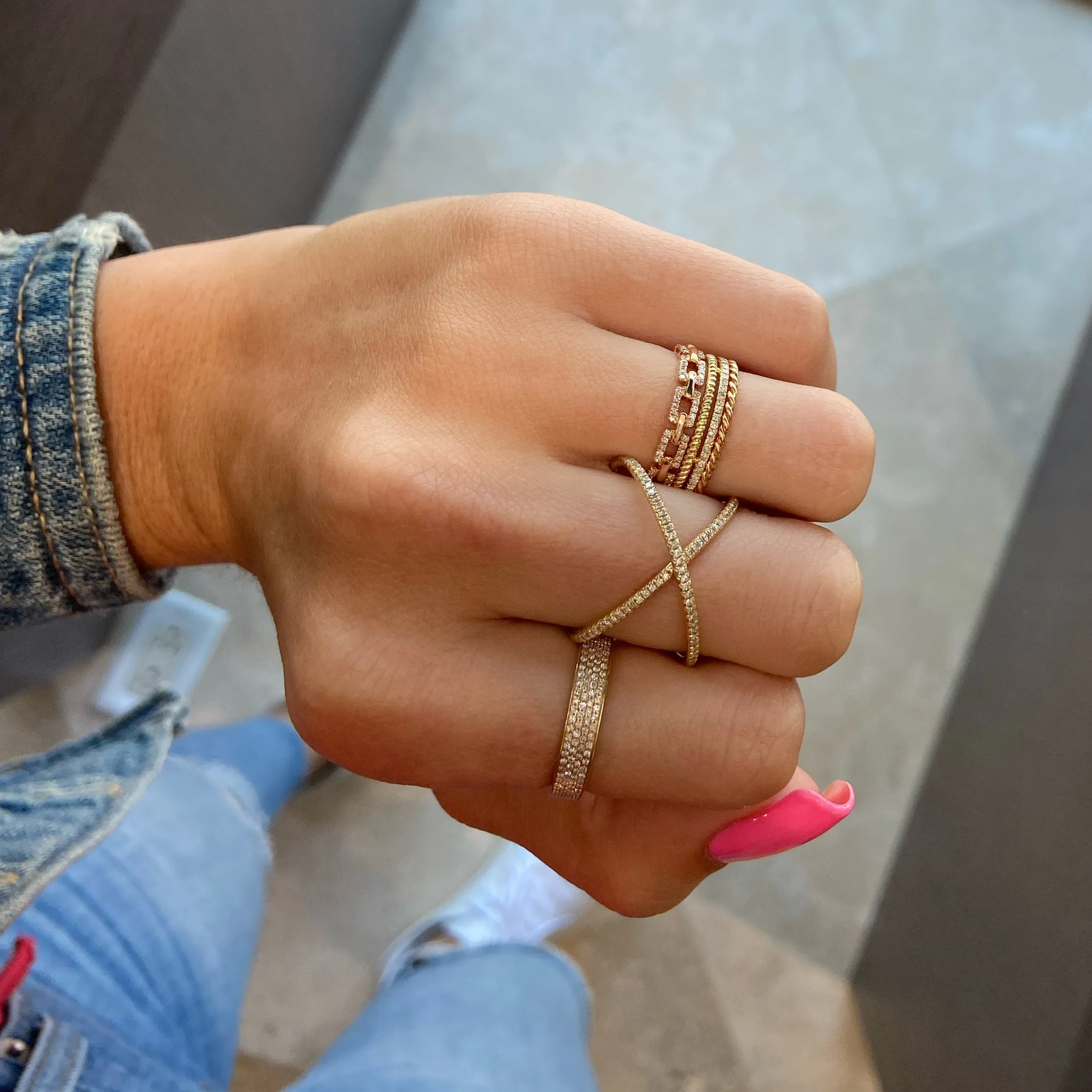 Diamond Chain Link Stackable Ring