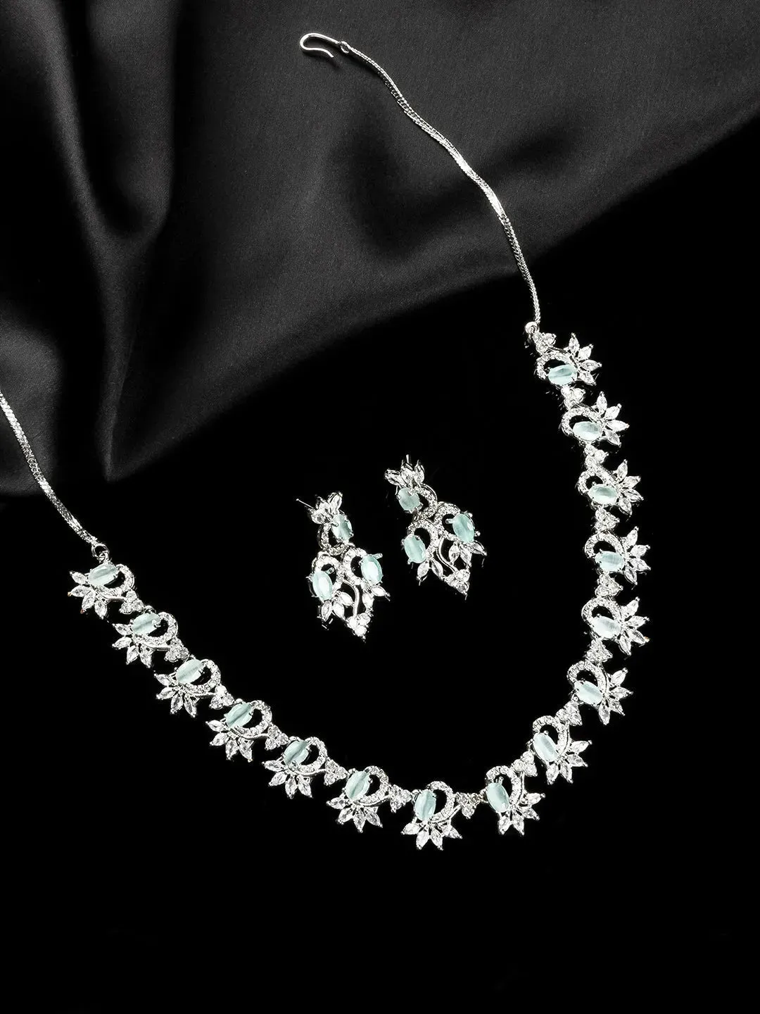 Elegant Turquoise American Diamond Sleek Necklace Set