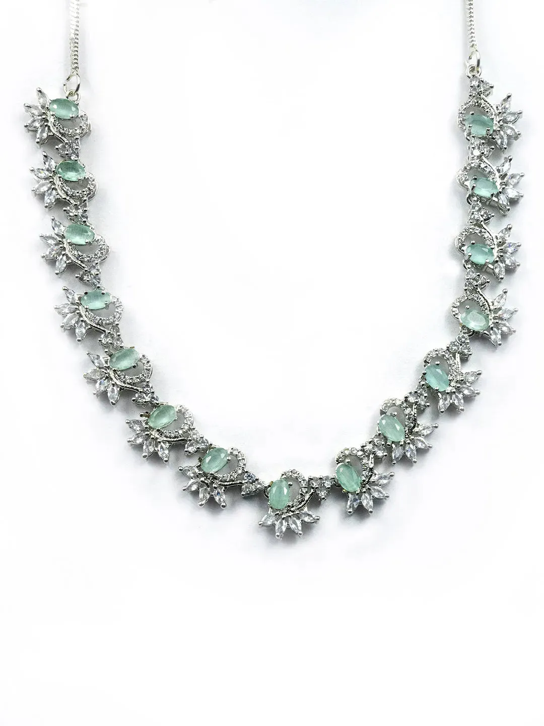 Elegant Turquoise American Diamond Sleek Necklace Set