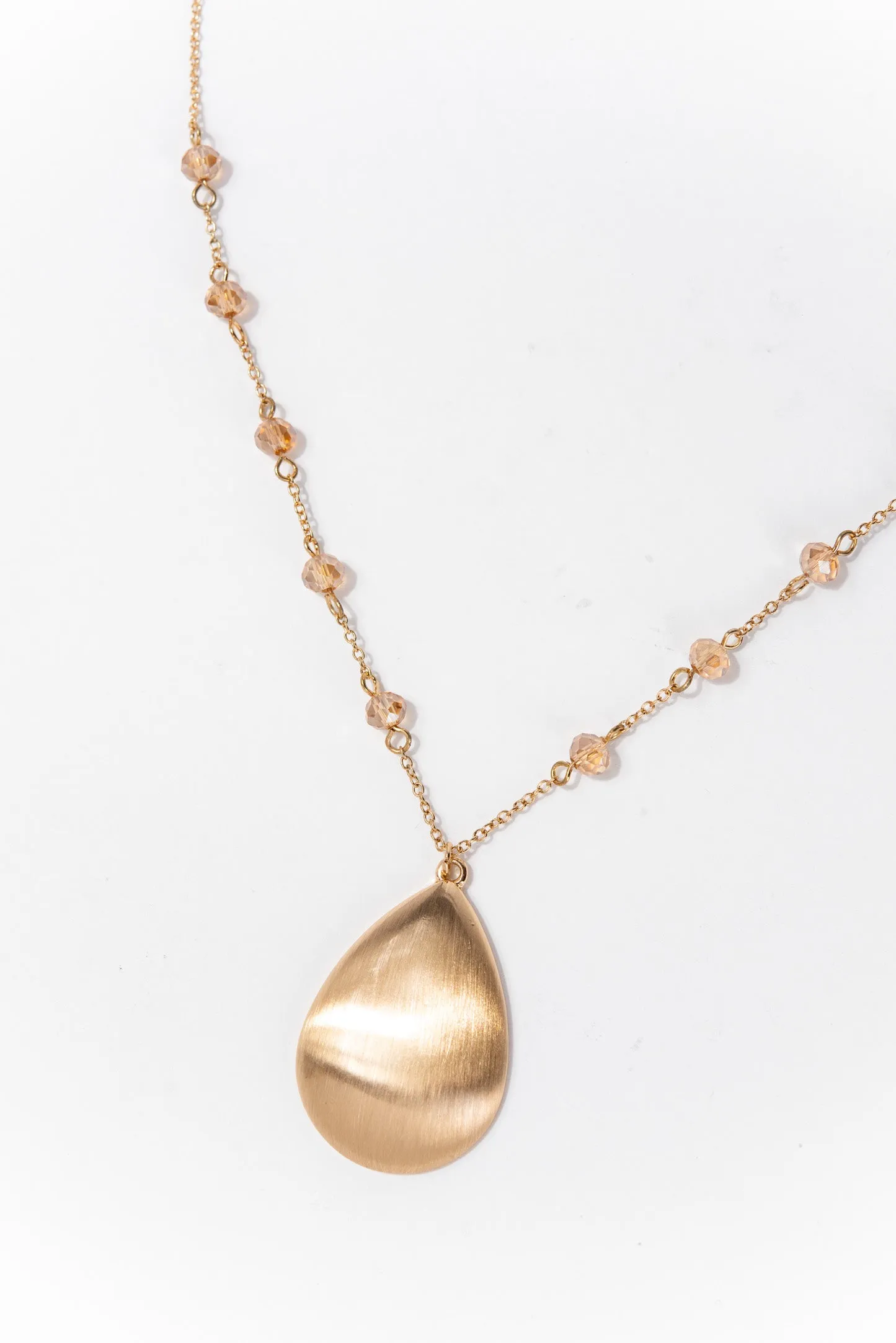 Eloise Metal Teardrop Crystal Necklace - Gold