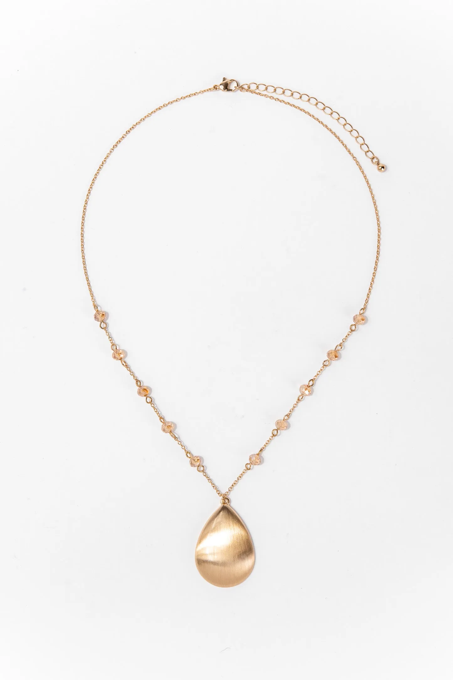 Eloise Metal Teardrop Crystal Necklace - Gold