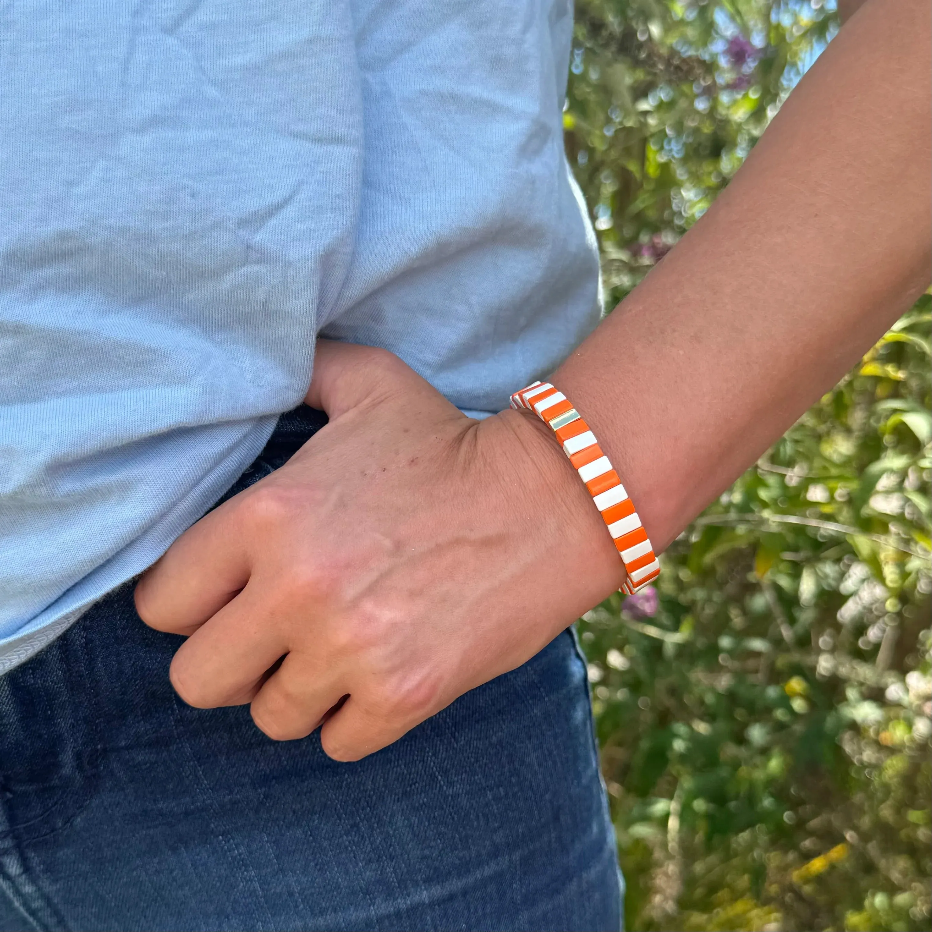 Enamel Bracelet Orange & White Stripe