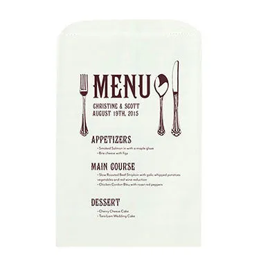 FLAT POCKET GOODIE BAG WITH UTENSIL MENU PRINT