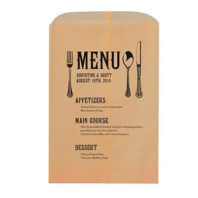 FLAT POCKET GOODIE BAG WITH UTENSIL MENU PRINT