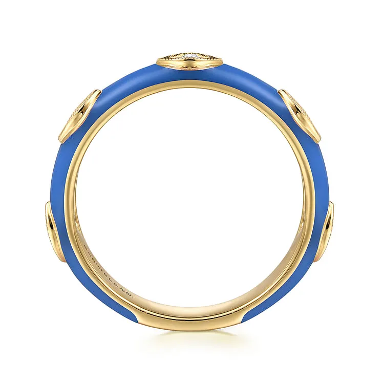 Gabriel & Co Diamond Stackable Ring with Blue Enamel