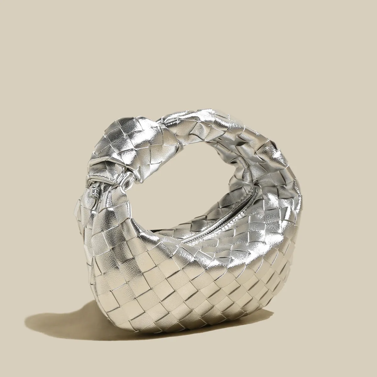 Gala Woven Metallic Silver Knot Bag